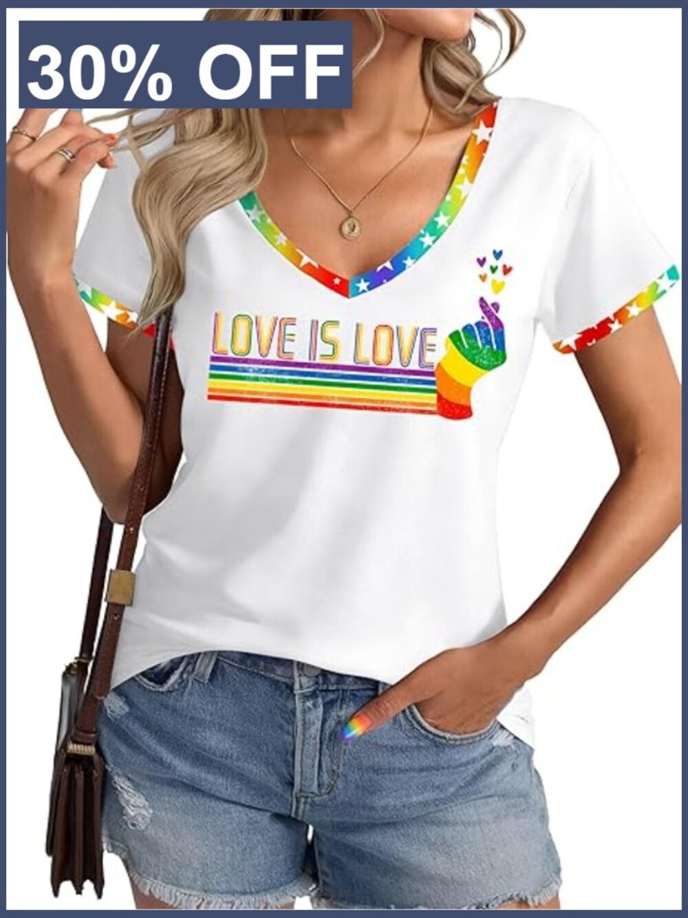 Pride Month V Neck Rainbow Print Short Sleeve T Shirt LGBTQ Support Top